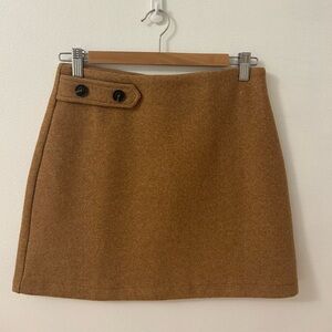 Camel Wool-Blend A-Line Mini Skirt with Button Detail